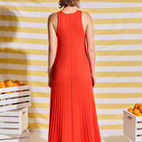 Pleated A-line Knit Midi Dress