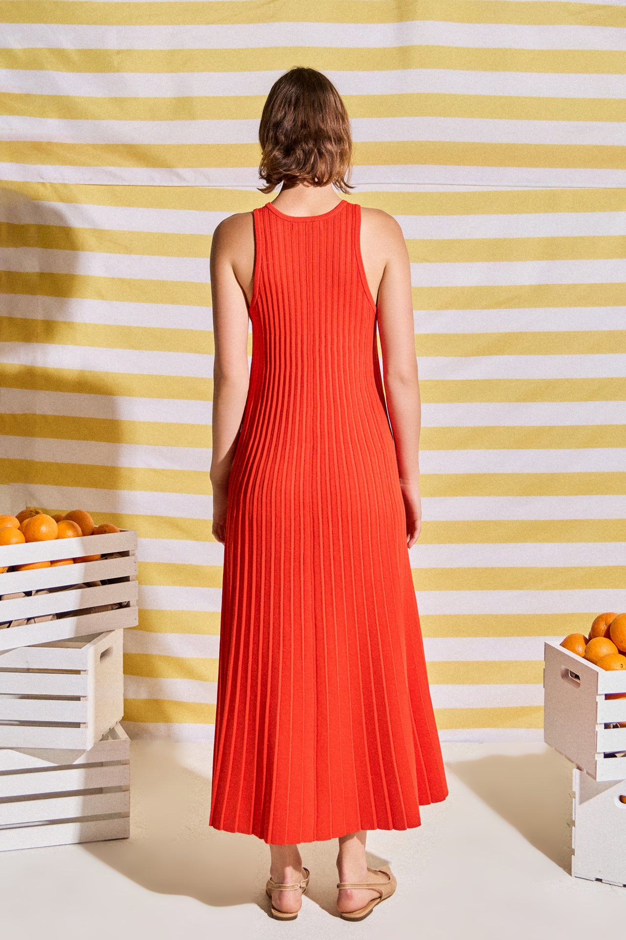 Pleated A-line Knit Midi Dress English Factory Pleated A-line Knit Midi Dress English Factory