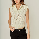 Sleeveless Collar Zip Up Knit