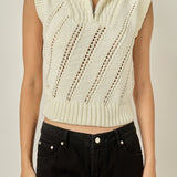 Sleeveless Collar Zip Up Knit