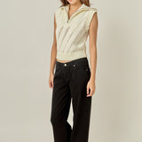 Sleeveless Collar Zip Up Knit