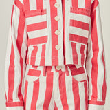 Cropped Bold Stripe Button-Up Shirt