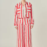Cropped Bold Stripe Button-Up Shirt