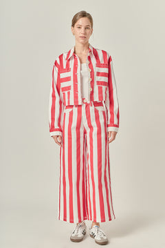 Cropped Bold Stripe Button-Up Shirt