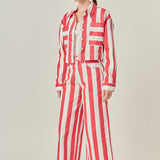 Cropped Bold Stripe Button-Up Shirt