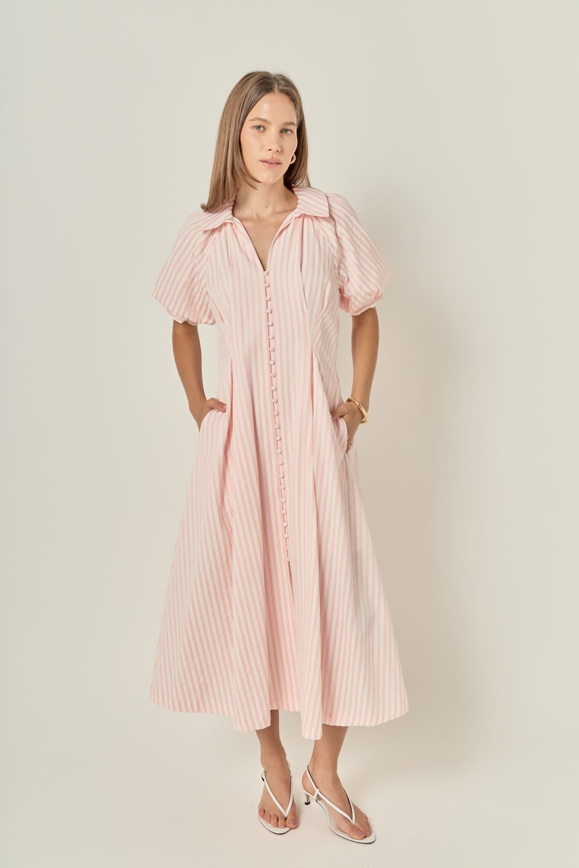 Everly Seersucker Striped Midi Dress – English Factory