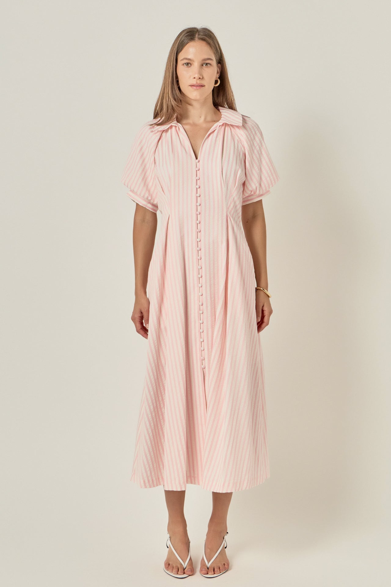 pink and white striped midi dress Pink Striped Midi Dress With Pockets, Sleeveless Summer Dress, A-line Cotton Dress, Vacation Dress for Women