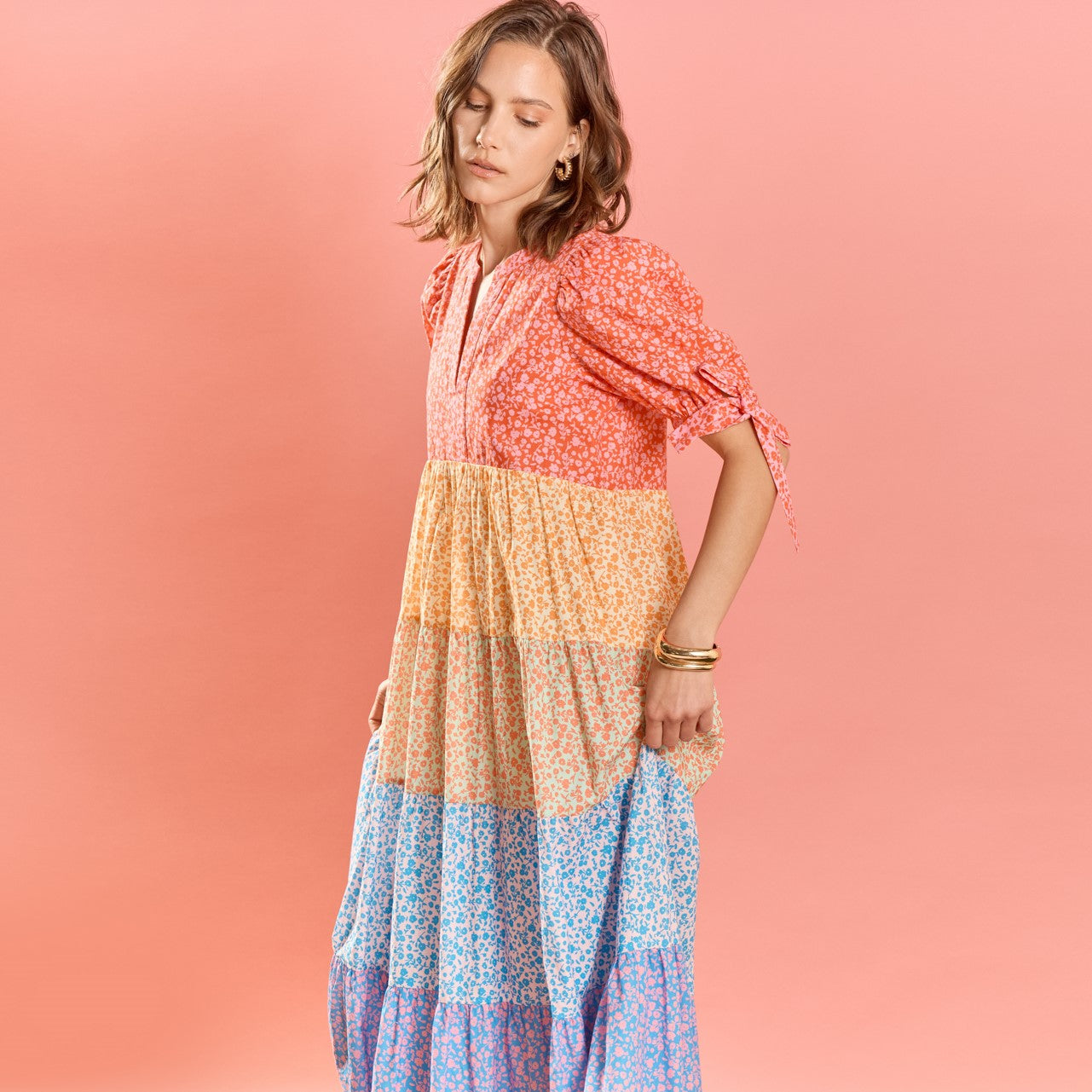 Tiered Bloom Midi Dress