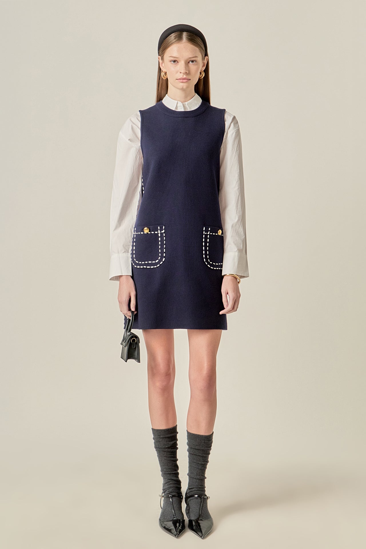 English Factory Women's Collar-Detail Combo Knit Mini Dress - BLACK/OFF White English Factory Women's Collar-Detail Combo Knit Mini Dress - BLACK/OFF White