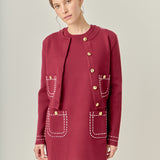 Stitch Detail Puff Sleeve Cardigan