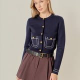 Stitch Detail Puff Sleeve Cardigan