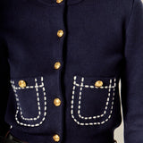 Stitch Detail Puff Sleeve Cardigan