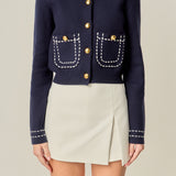 Stitch Detail Puff Sleeve Cardigan