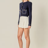 Stitch Detail Puff Sleeve Cardigan