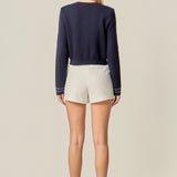 Stitch Detail Puff Sleeve Cardigan