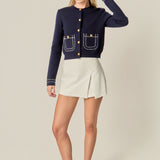 Stitch Detail Puff Sleeve Cardigan