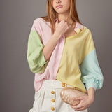 Color Block Volume Sleeves Shirt