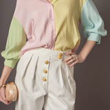 Color Block Volume Sleeves Shirt