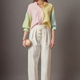 Color Block Volume Sleeves Shirt