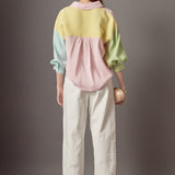 Color Block Volume Sleeves Shirt