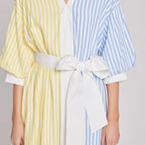 Blouson Sleeve Stripe Shirt Midi Dress