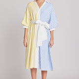 Blouson Sleeve Stripe Shirt Midi Dress