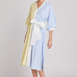 Blouson Sleeve Stripe Shirt Midi Dress