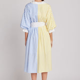Blouson Sleeve Stripe Shirt Midi Dress