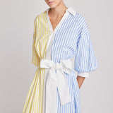 Blouson Sleeve Stripe Shirt Midi Dress