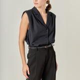Pleated Shoulder Sleeveless Shirt