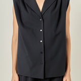 Pleated Shoulder Sleeveless Shirt