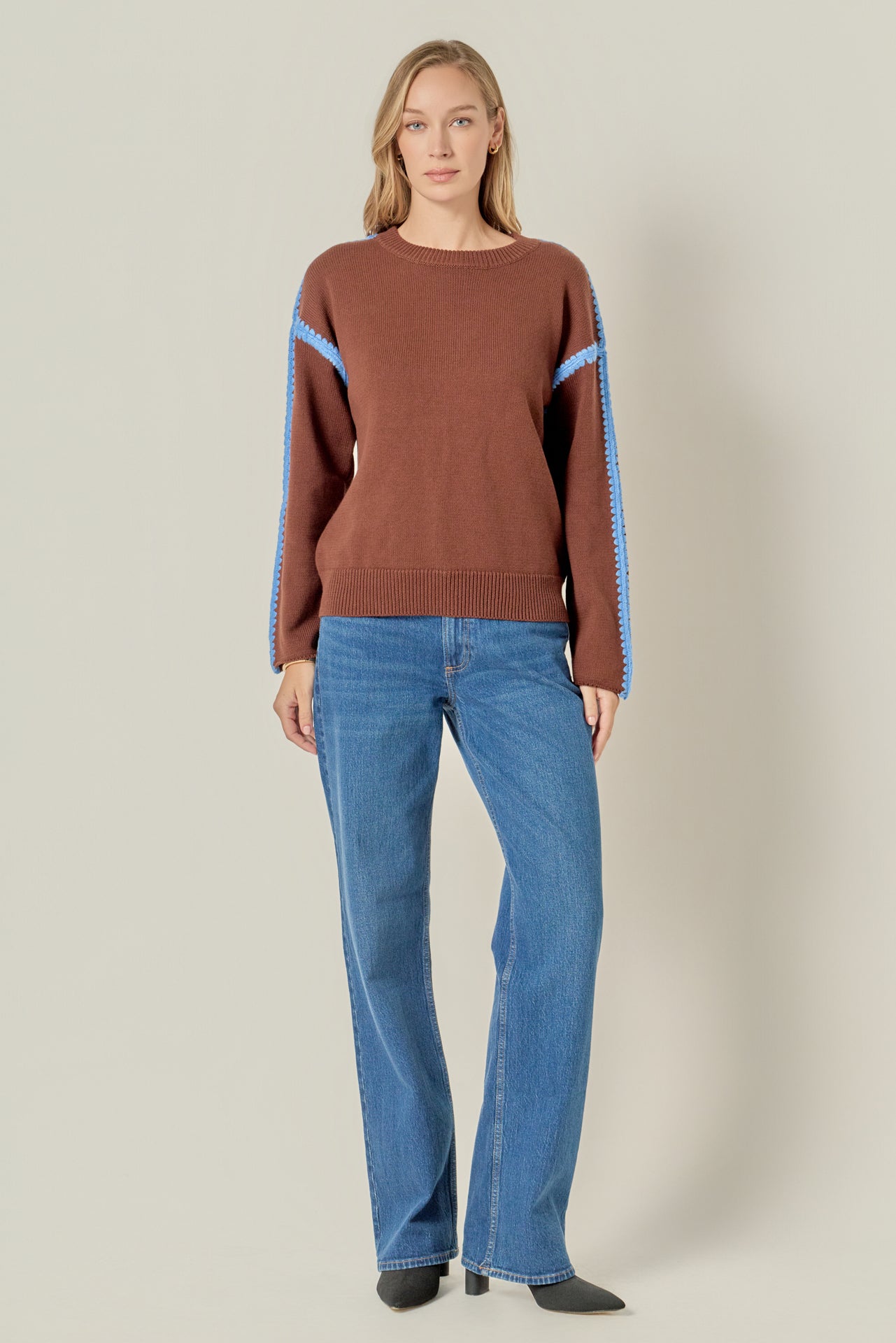 Contrast Piping Quarter Zip Sweater – English Factory