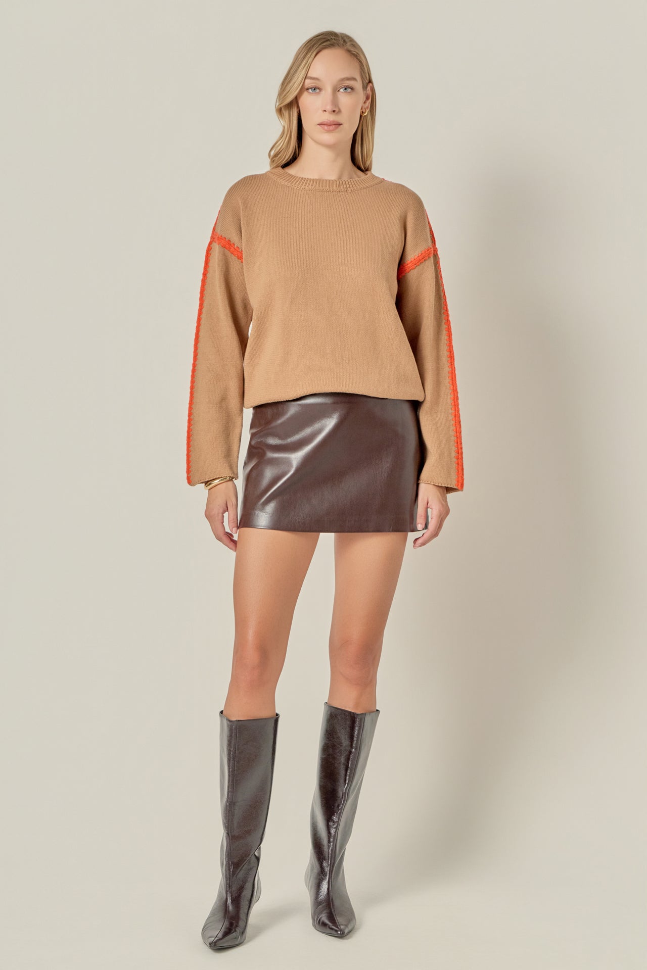 リピーター Contrast Piping Quarter Zip Sweater – English Factory