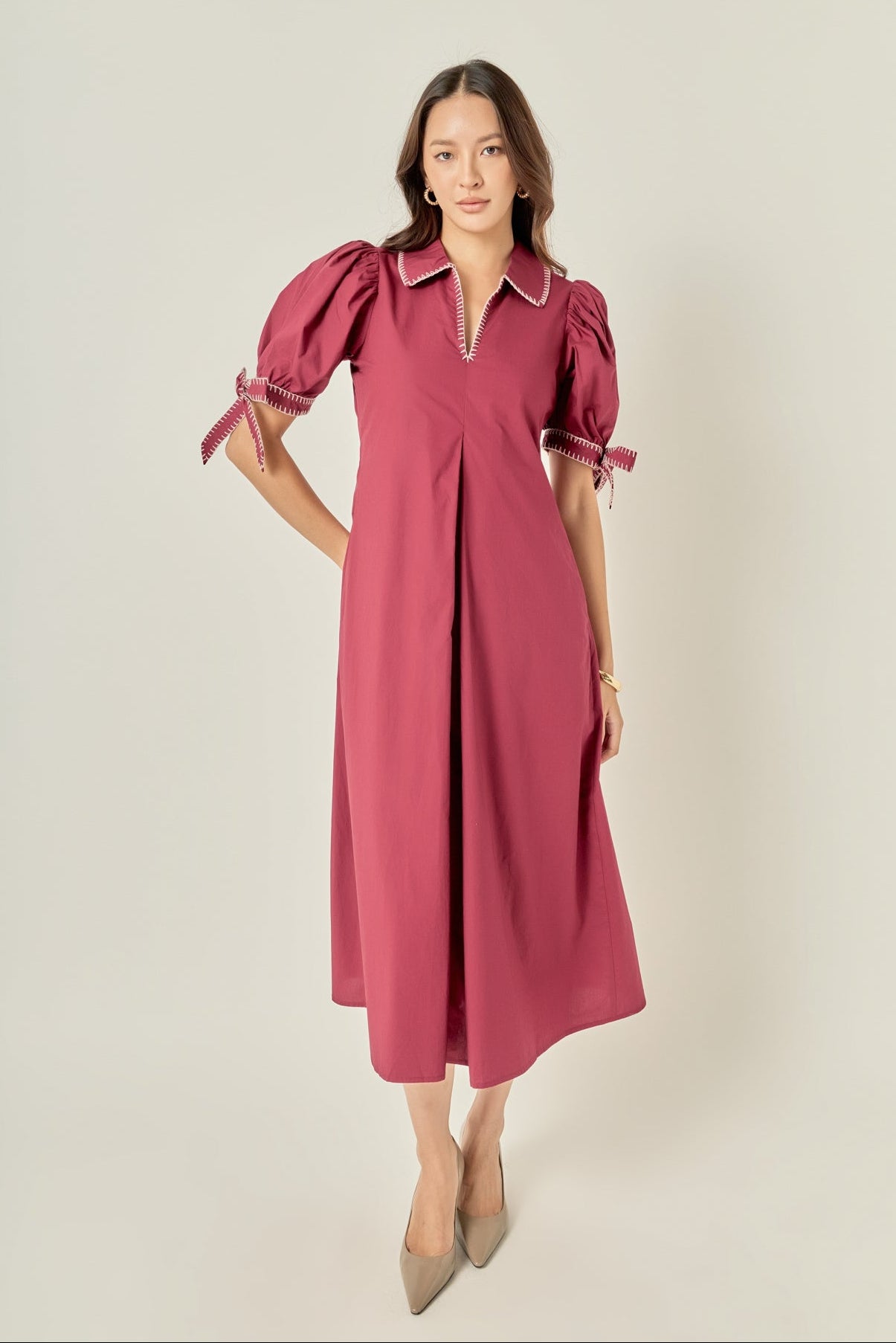 Stitch Detailed Midi Dress – English Factory