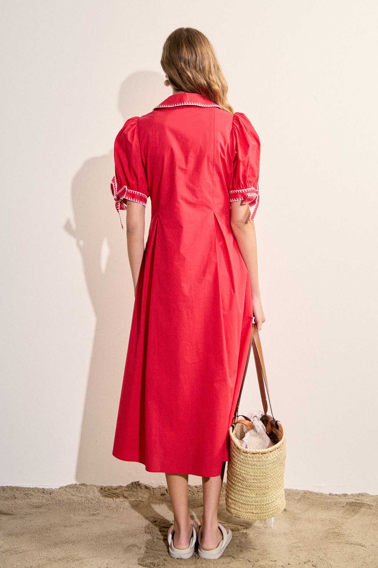 English Factory - Stitch Detailed Midi Dress BROWN / S English Factory - Stitch Detailed Midi Dress BROWN / S