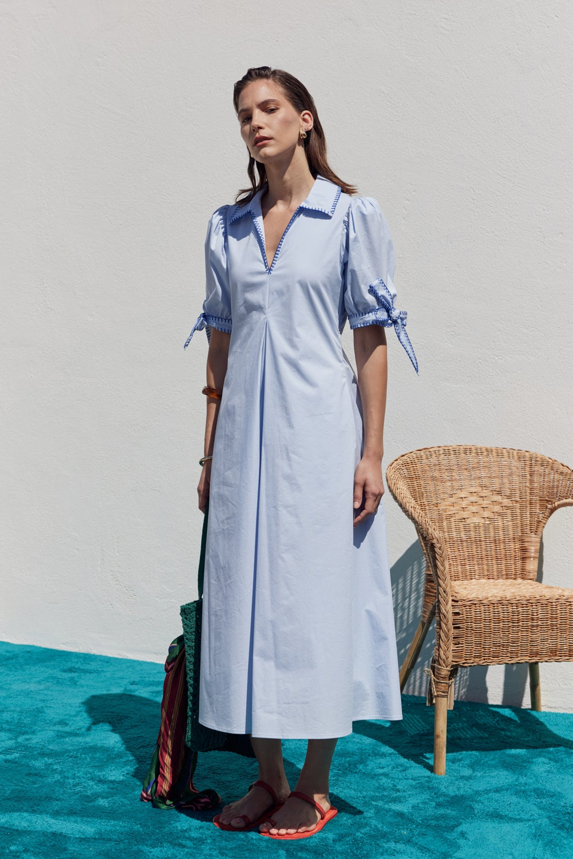 English Factory - Stitch Detailed Midi Dress BABY PINK/FUCSHIA / S English Factory - Stitch Detailed Midi Dress BABY PINK/FUCSHIA / S