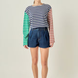 Striped Color Block Long Sleeve Tee