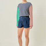 Striped Color Block Long Sleeve Tee