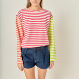 Striped Color Block Long Sleeve Tee