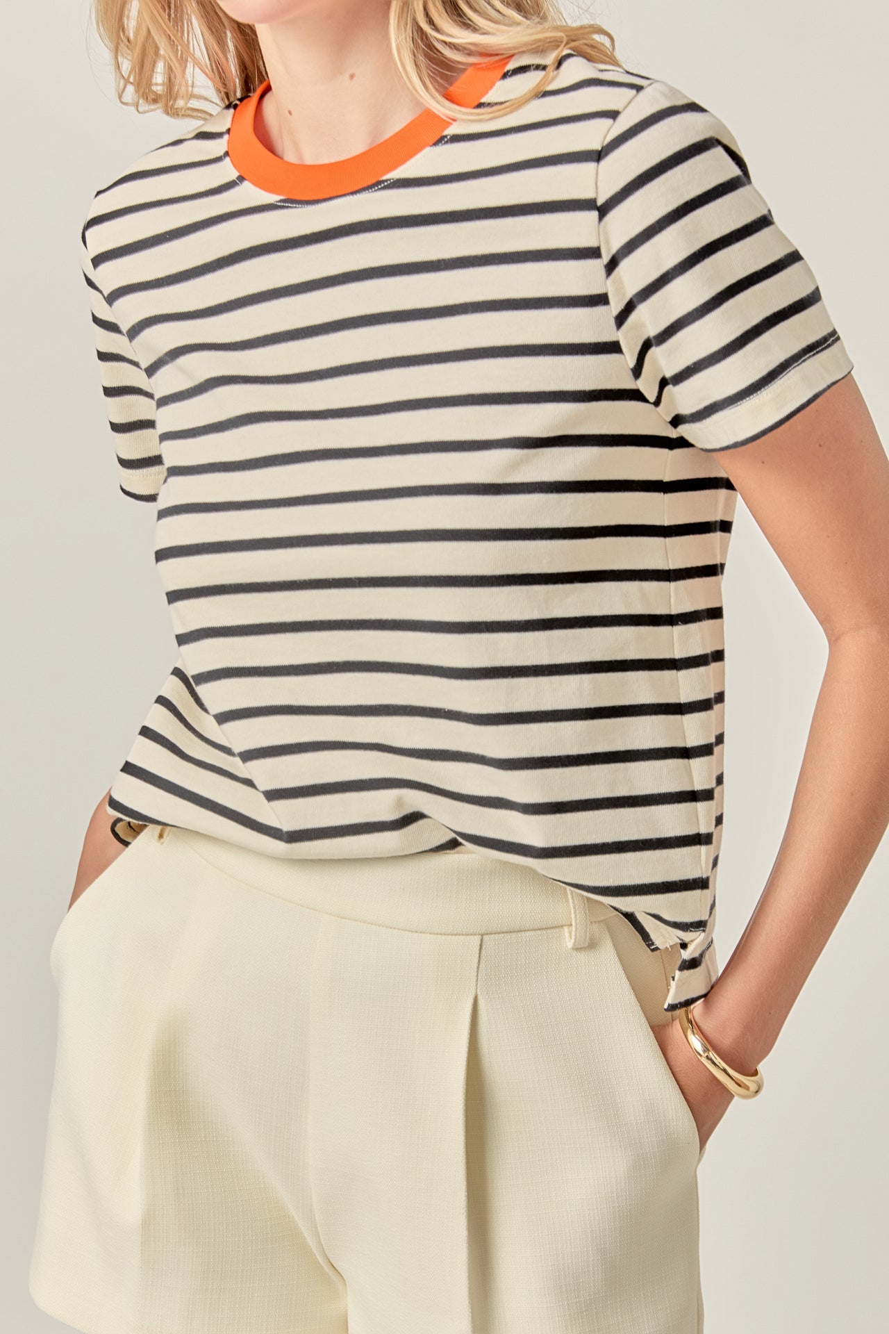 Inner Rib Stripe Contrast Rib Stripe Short Sleeve T-shirt – English Factory