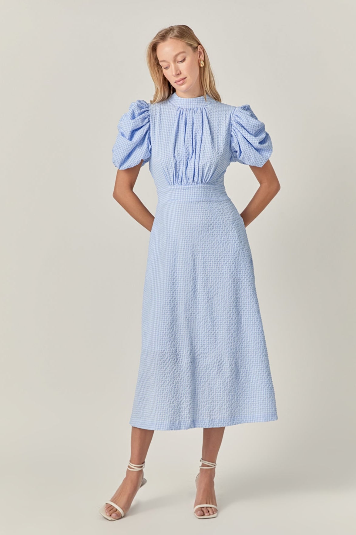 English Factory - Gingham Charm Midi Dress POWDER BLUE / L English Factory - Gingham Charm Midi Dress POWDER BLUE / L