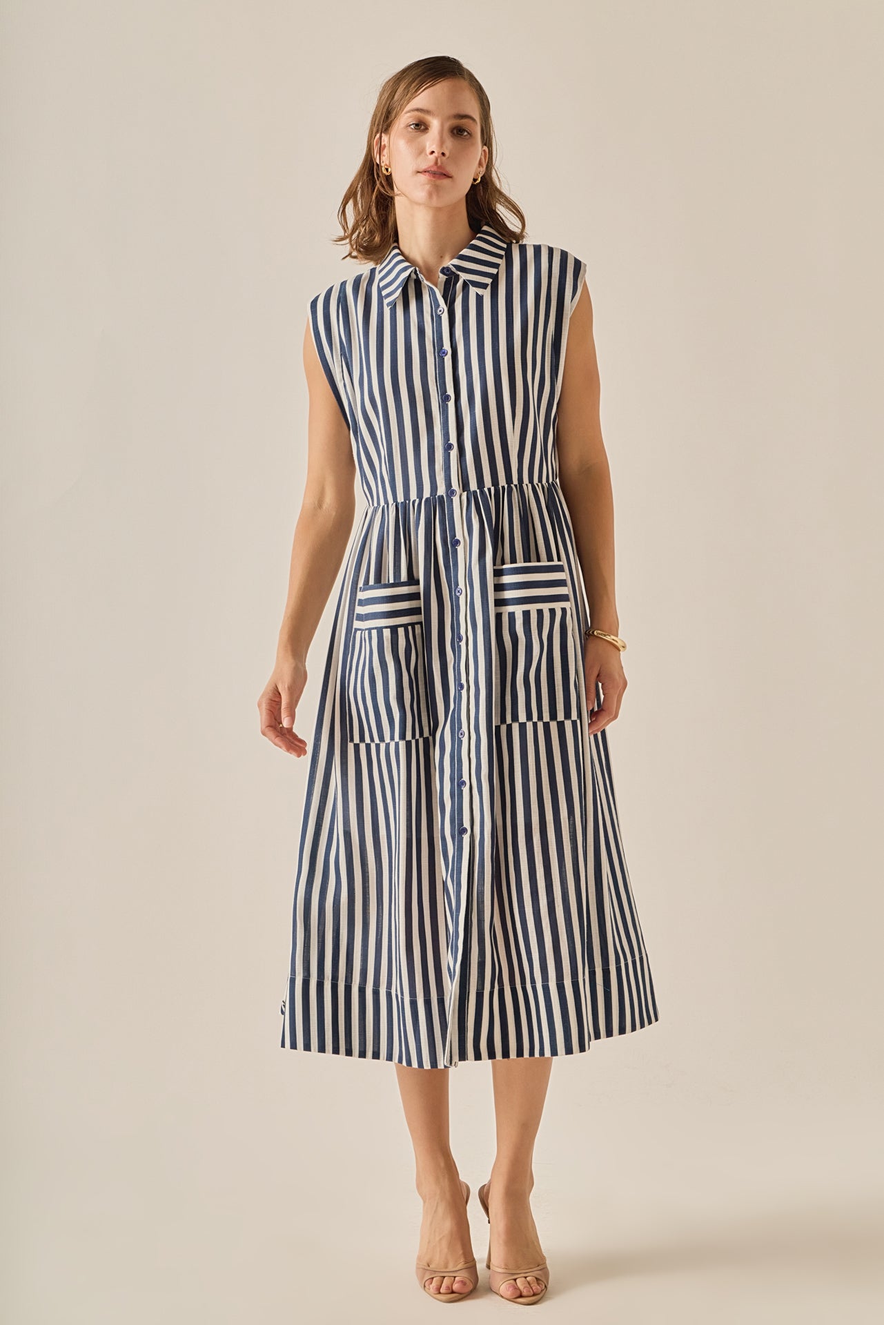 English Factory - Seersucker Stripe Midi Dress NAVY/WHITE / XS English Factory - Seersucker Stripe Midi Dress NAVY/WHITE / XS