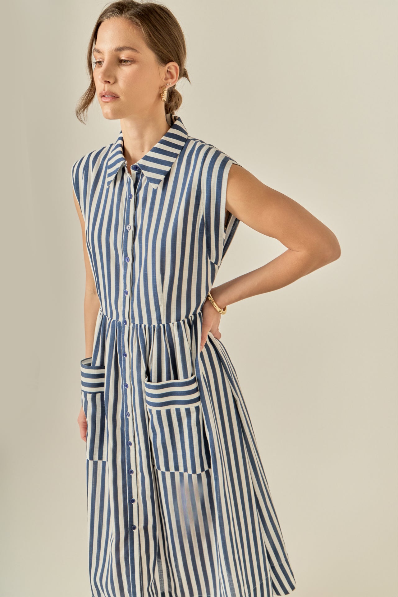 English Factory - Seersucker Stripe Midi Dress NAVY/WHITE / XS English Factory - Seersucker Stripe Midi Dress NAVY/WHITE / XS
