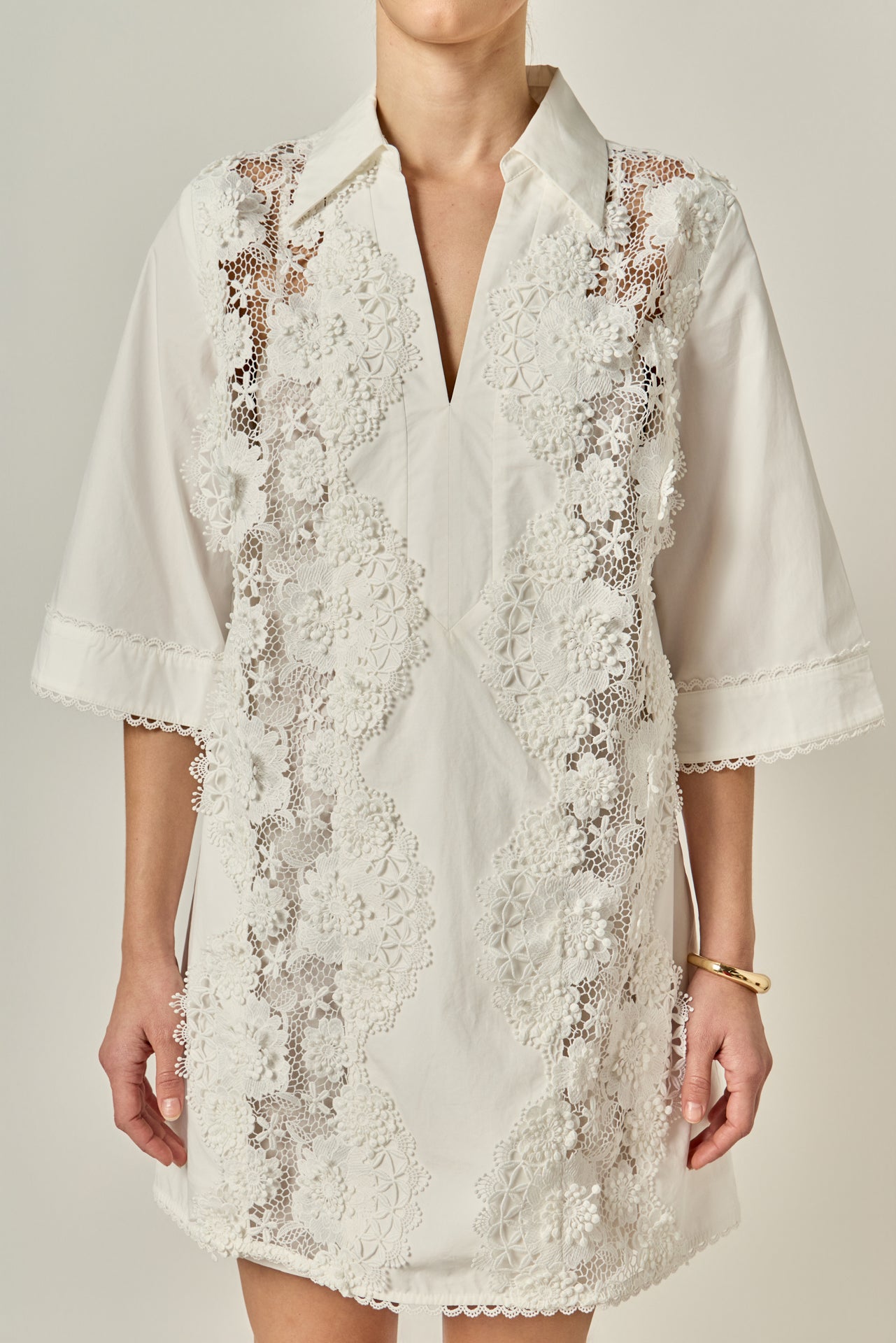 English Factory Women's Lace Trimmed Shirt Mini Dress