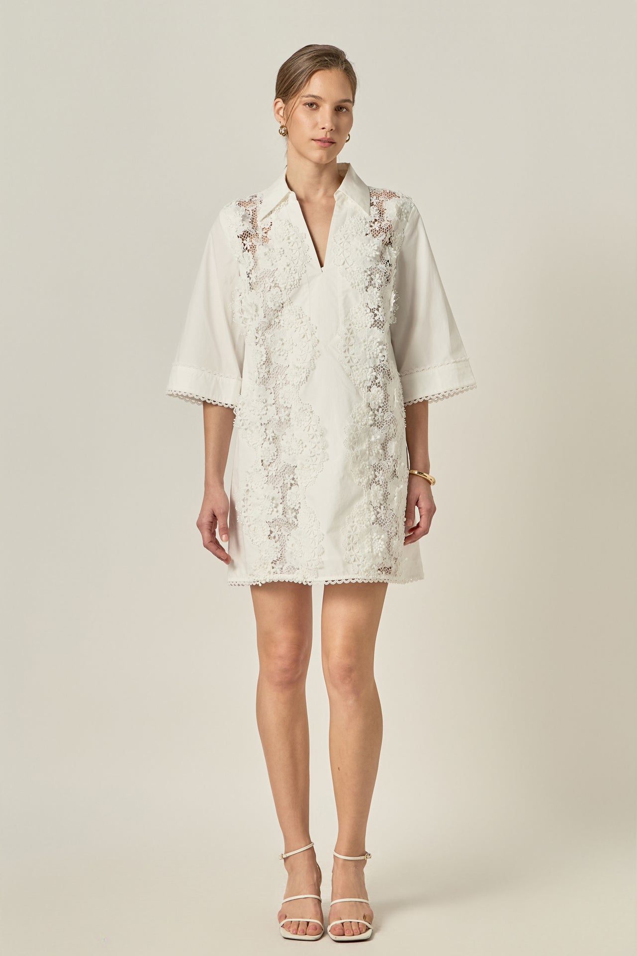 Floral Embroidered Collar Mini Dress English Factory Floral Embroidered Collar Mini Dress English Factory