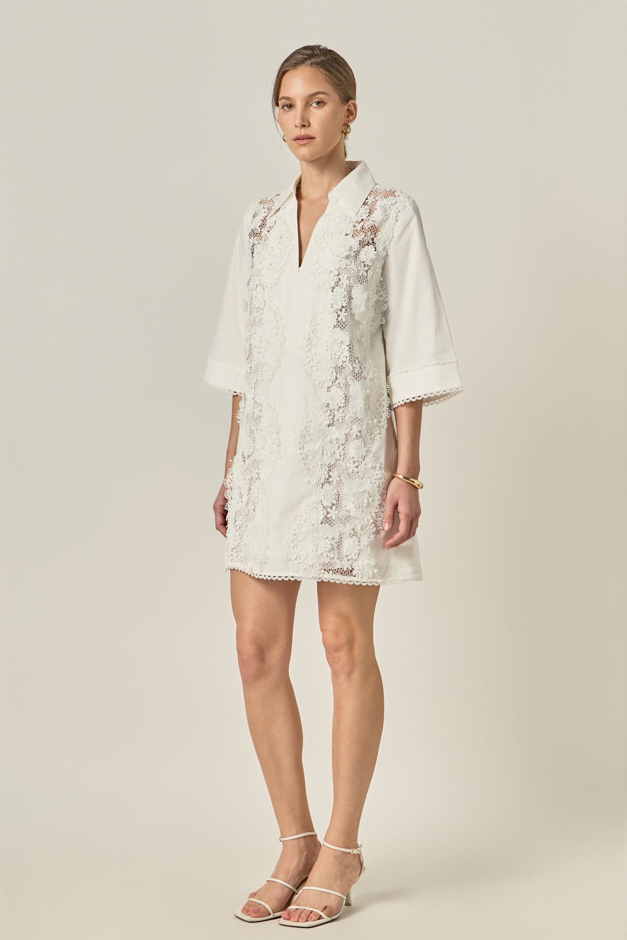 English Factory Women's Lace Trimmed Shirt Mini Dress