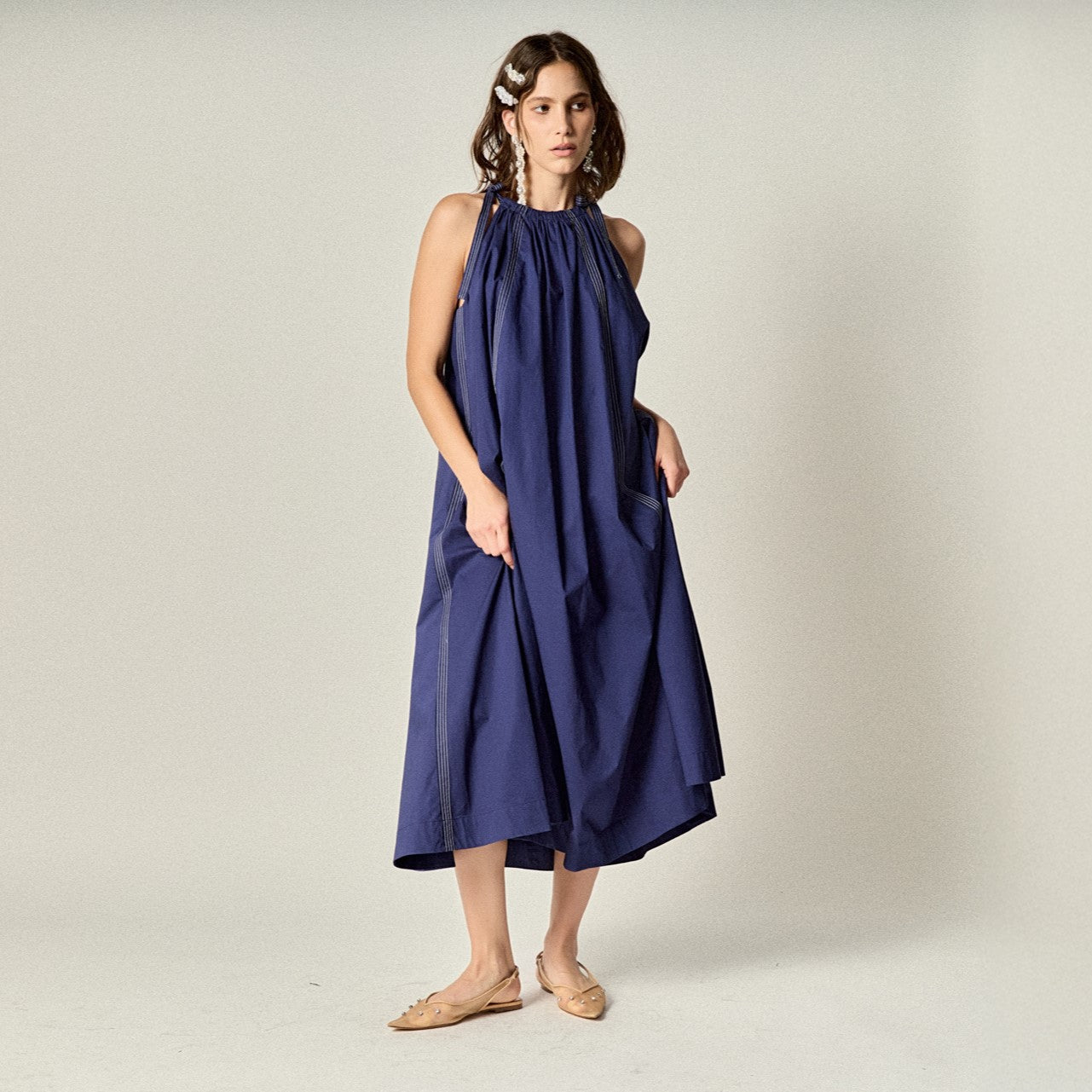 Halter Neck Tie Midi Dress