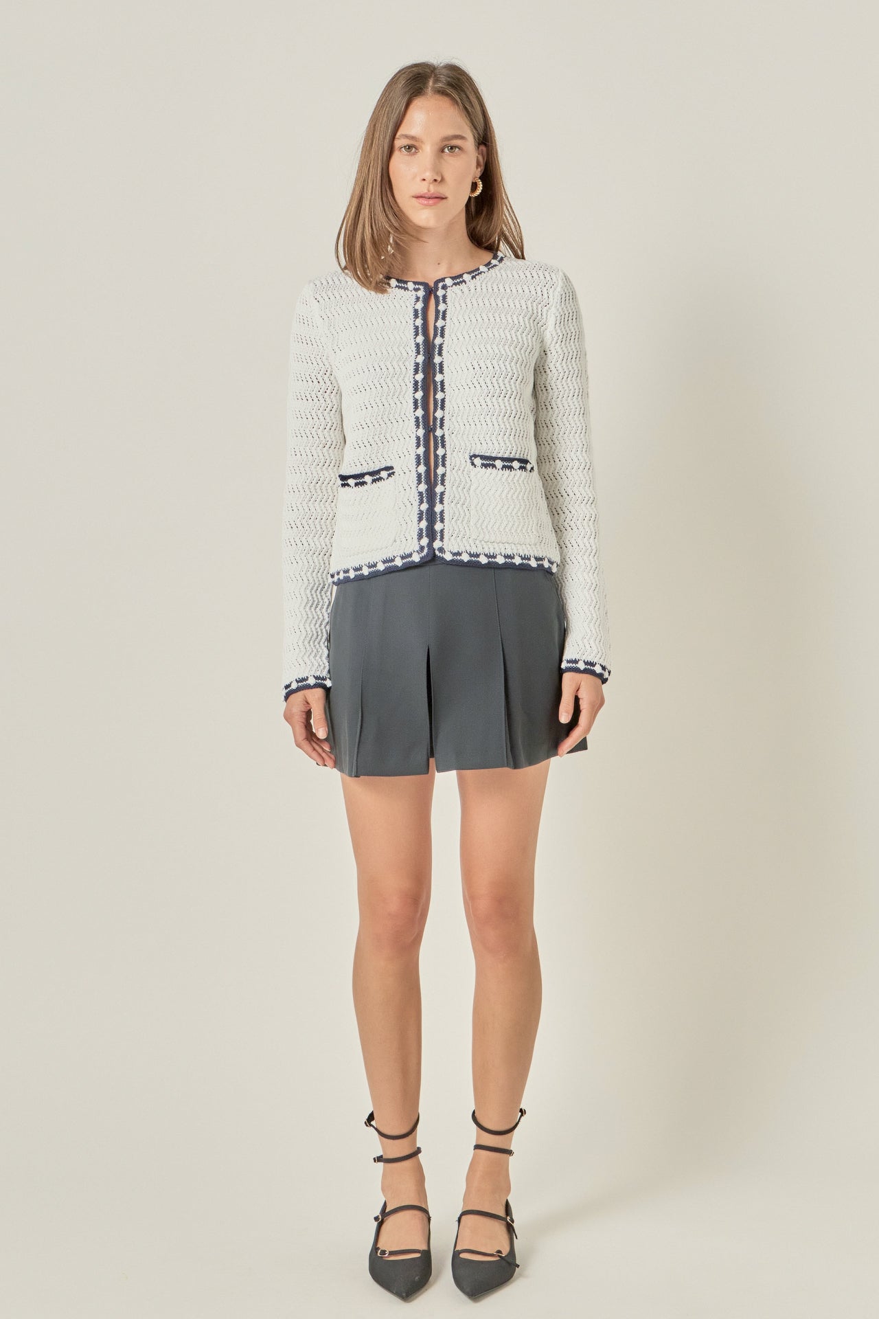 Ruffle Placket Knit Cardigan – English Factory