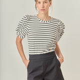 Striped Puff Sleeve Crewneck Top