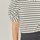 Striped Puff Sleeve Crewneck Top